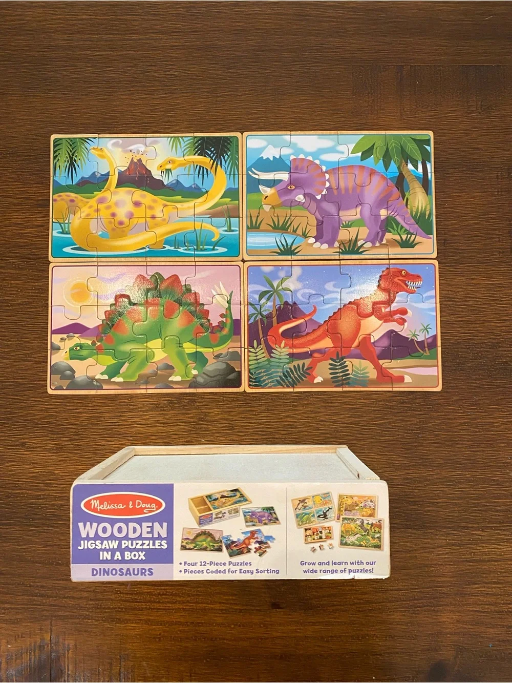 Melissa & Doug Bundle of Four 4 in 1 Wooden Jigsaw Puzzles with slider lids
